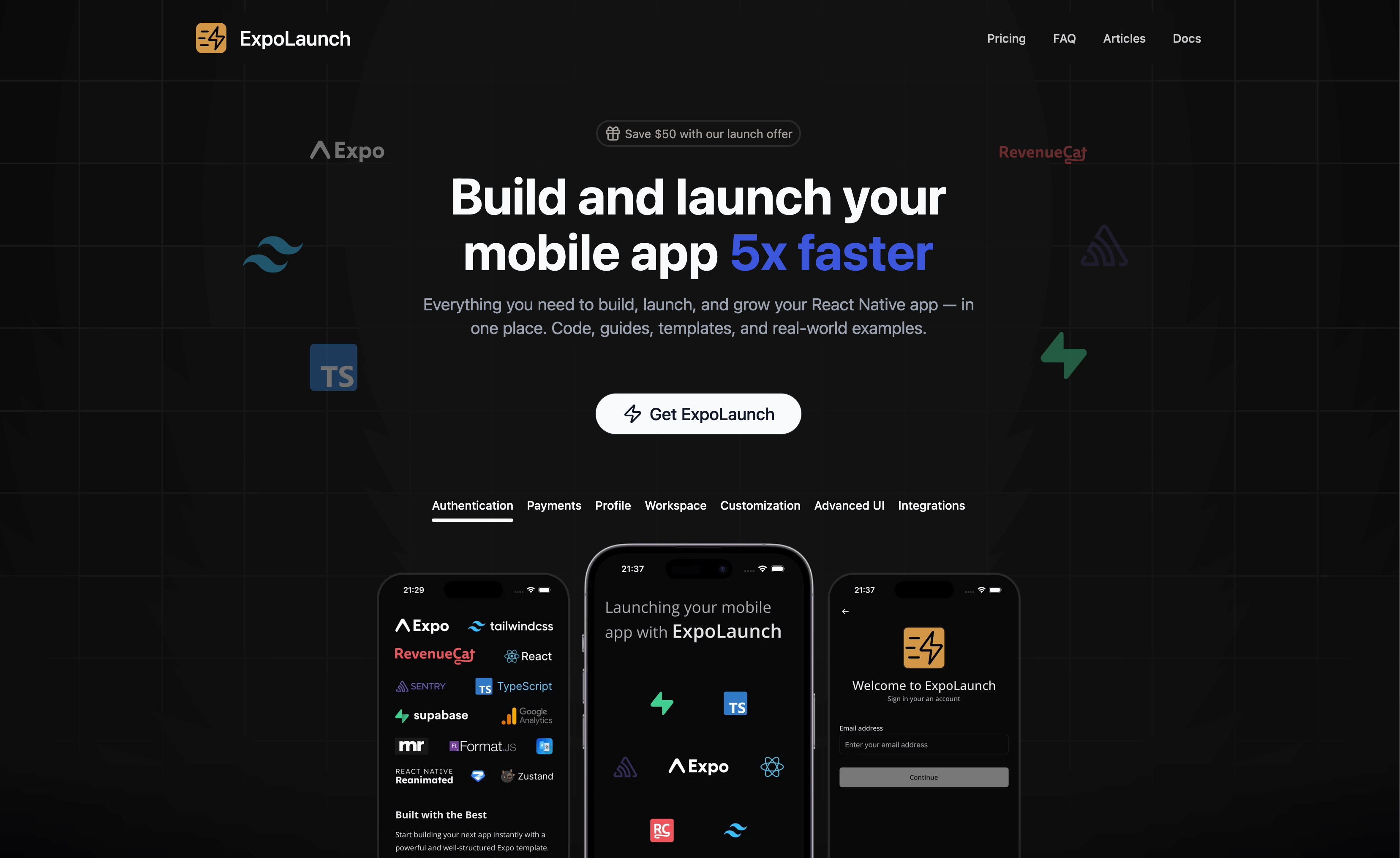 Screenshot du boilerplate SaaS ExpoLaunch